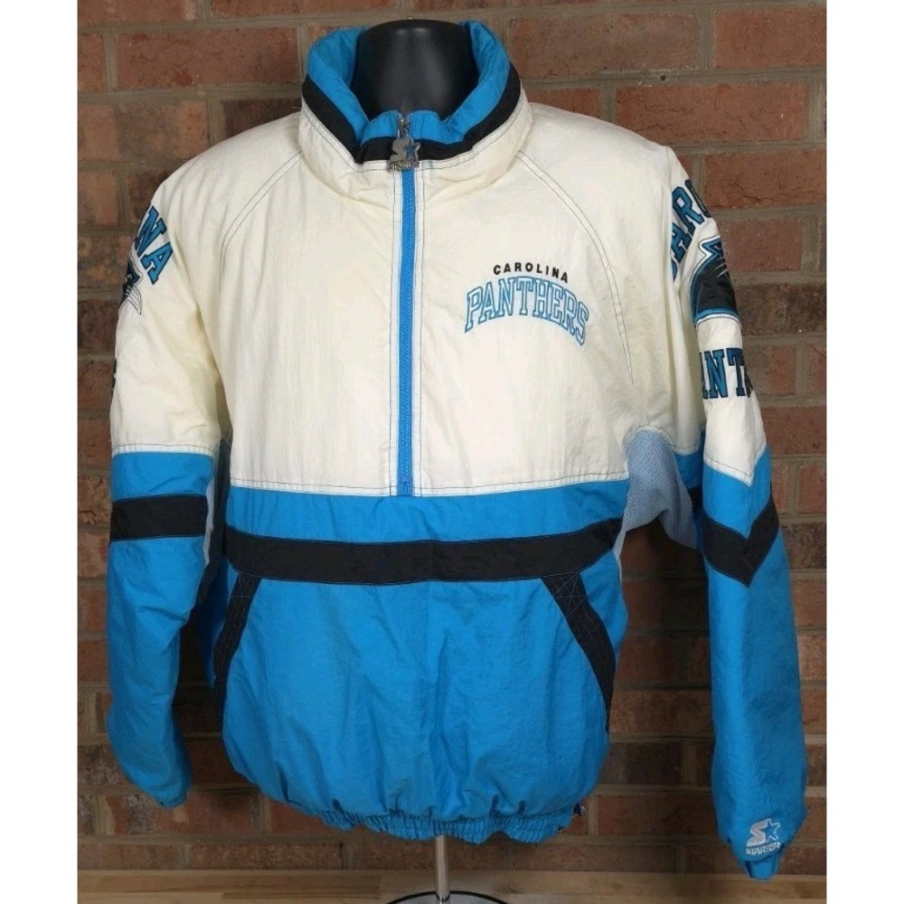 Carolina Panthers NFL Jacket Mens L White Pro Line Starter 1/2 Zip 90s Vintage